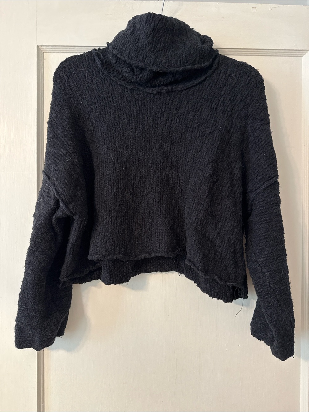 Free People Black Cropped Turtleneck Sweater